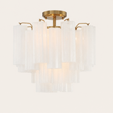 Addis Murano Glass Semi-Flush Ceiling Mount 17''W — Aged Brass / White