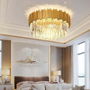 Enoch Black and Gold Crystal Flush Mount Chandelier — 32