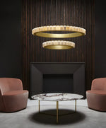 Avalon Alabaster 2 Layer Chandelier — 39.8''+25.2'' / Brass