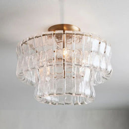 Amor 2-Tier Ghiaccio Glass Flush Mount in Brass and Clear