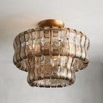 Amor 2-Tier Ghiaccio Glass Flush Mount in Brass and Smoke