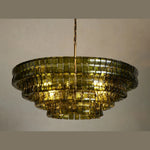 Amor 4-Tier Ghiaccio Glass Chandelier in Brass and Green
