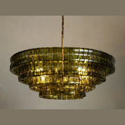 Amor 4-Tier Ghiaccio Glass Chandelier in Brass and Green
