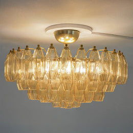 Prismatico amber glass flush mount chandelier in Brass finish