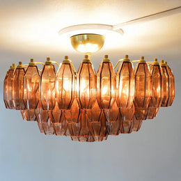 Prismatico amethyst glass flush mount chandelier in Brass finish