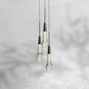 Raindrop Seeded Glass Three-Light Pendant - Bronze